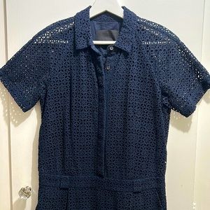 Navy, J. Crew Collection, jumpsuit, size 6.  Cotton eyelet.